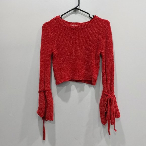 Revolve Lovers + Friends Red Parkwood Bell Sleeve Sweater Chenille Tie Boho XXS - Picture 2 of 7